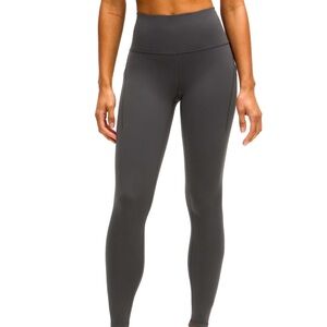 Lulu wunder train high rise tight with pockets 28” graphite grey size 6 NWOT